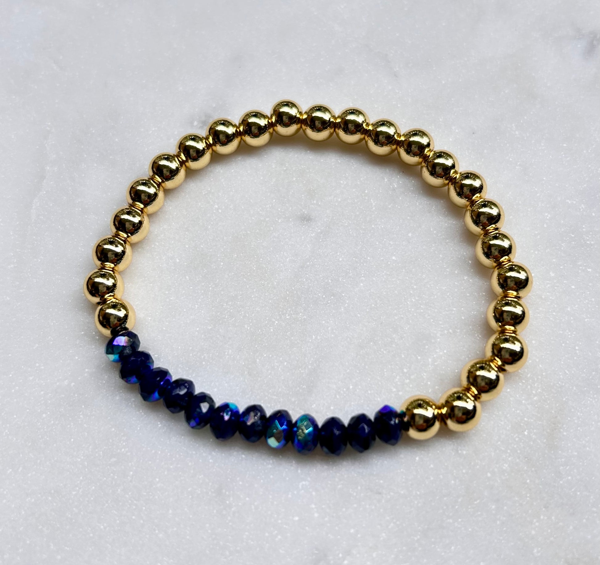 Luxe Beaded Crystal Bracelet: Plum or Navy Glow - Pink Peonies
