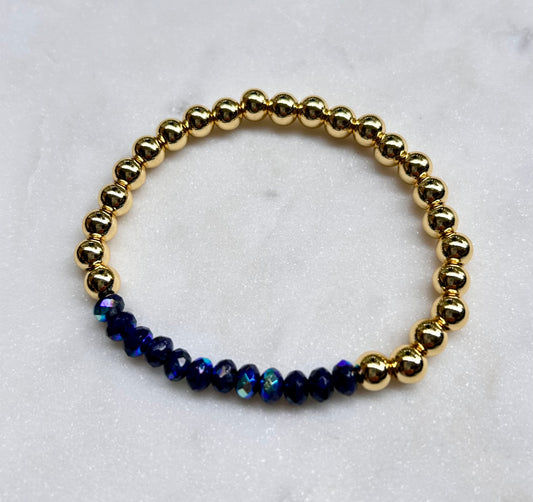 Luxe Beaded Crystal Bracelet: Plum or Navy Glow - Pink Peonies