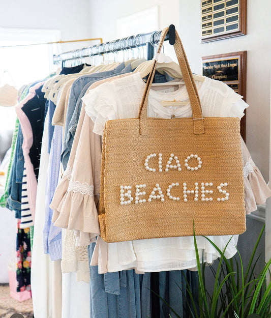 Pearls Summer Beach Tote: Ciao Beaches - Pink Peonies