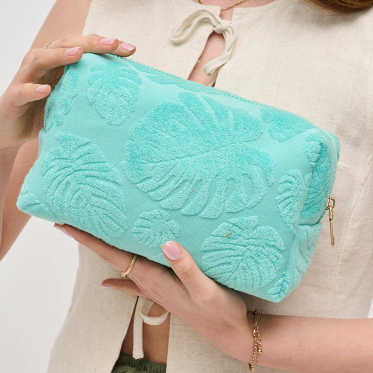 Palm Breeze Cosmetic & Travel Organizer Pouch: Seafoam - Pink Peonies