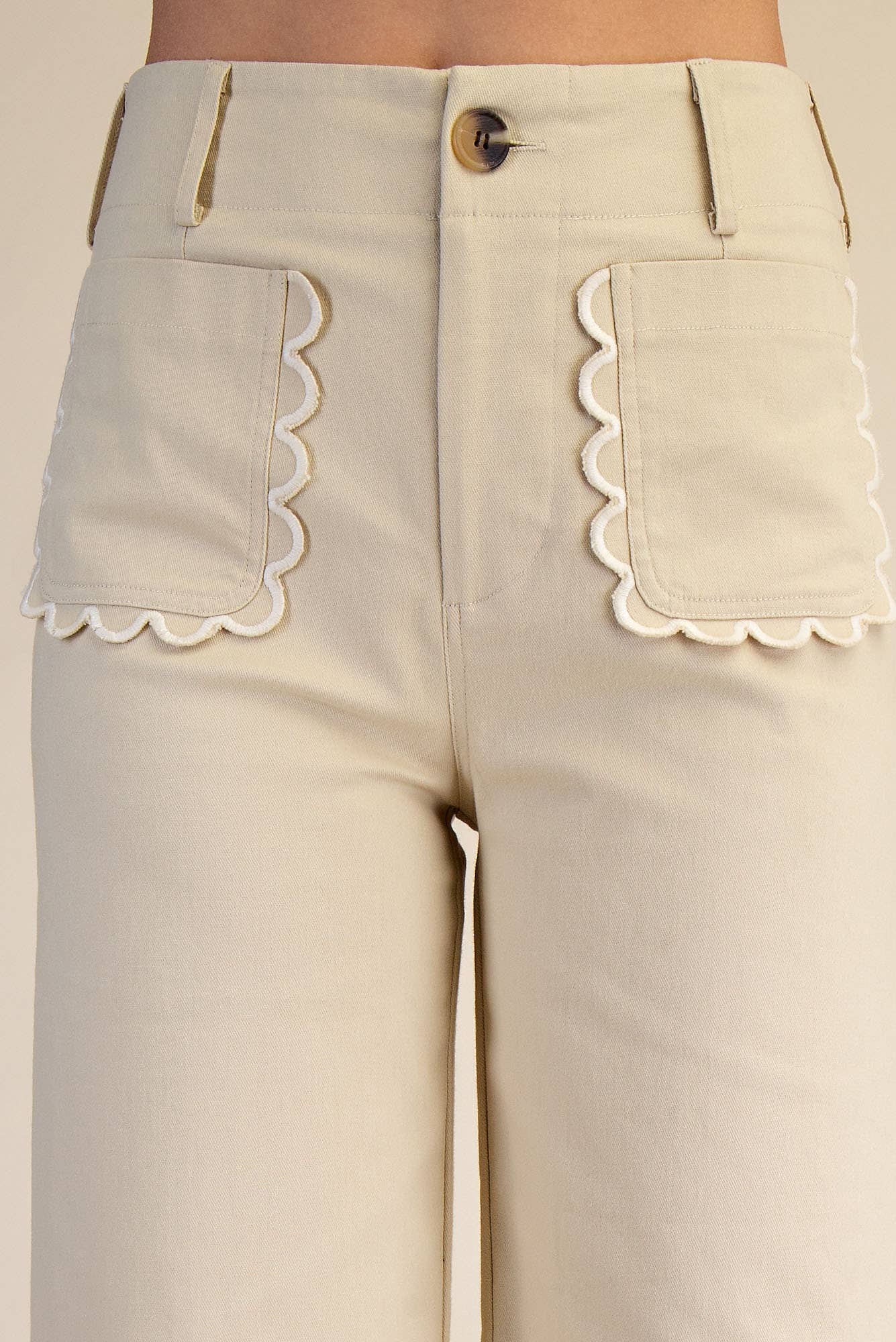 Colette Wide-Leg Scallop Pocket Pants - Pink Peonies