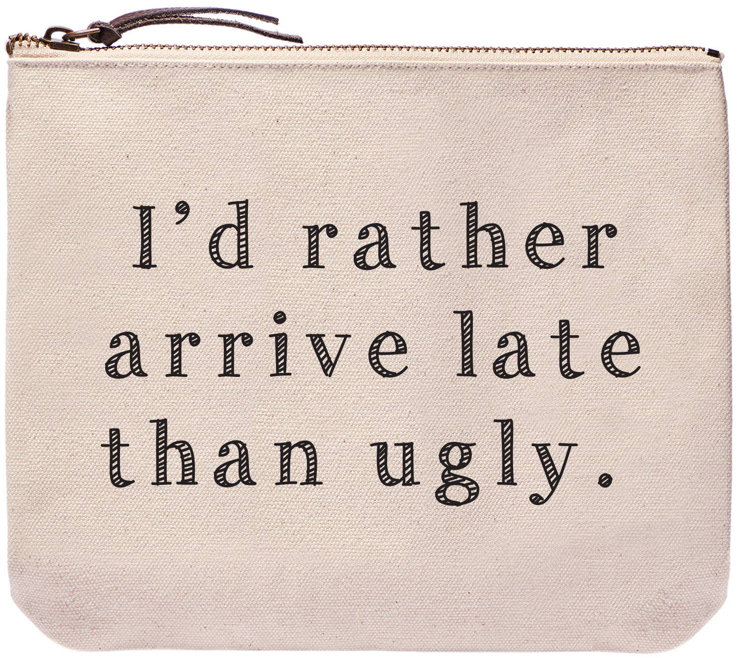 9" Canvas Zipper Pouch: I'd Rather Arrive Late Than Ugly - Pink Peonies