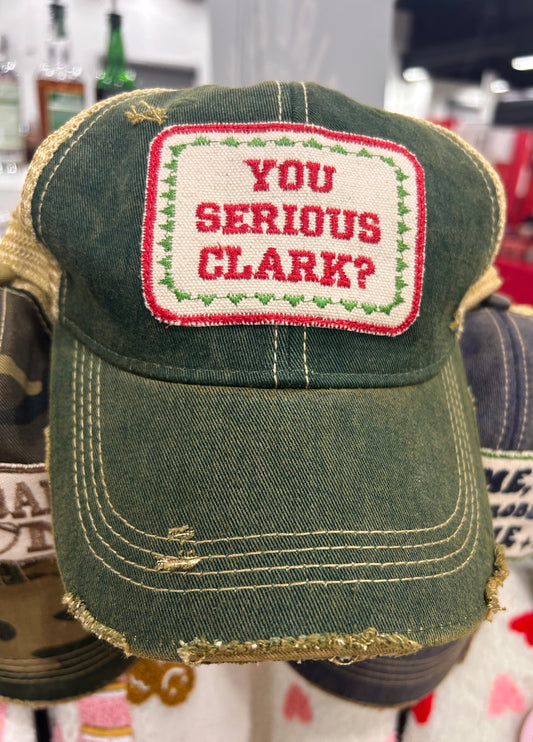 You Serious Clark? Distressed Embroidered Patch Mesh Back Baseball Hat