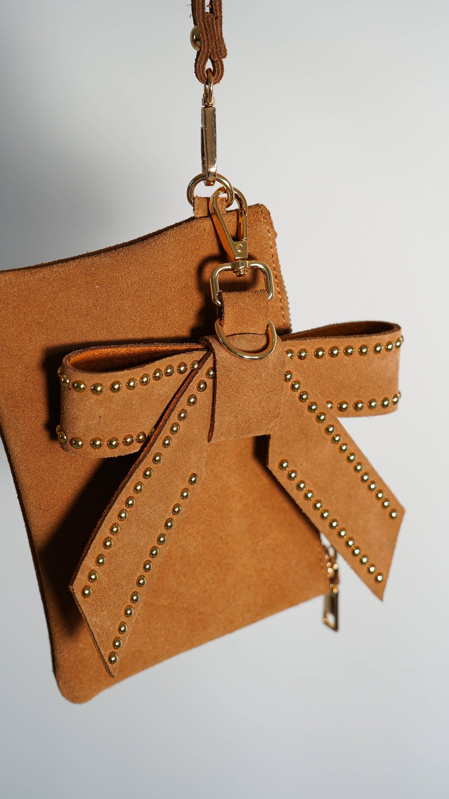 Genuine Suede Wristlet Pouch: Camel - Pink Peonies