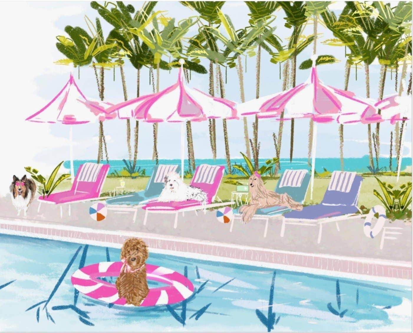 Pool Pawty Card - Pink Peonies