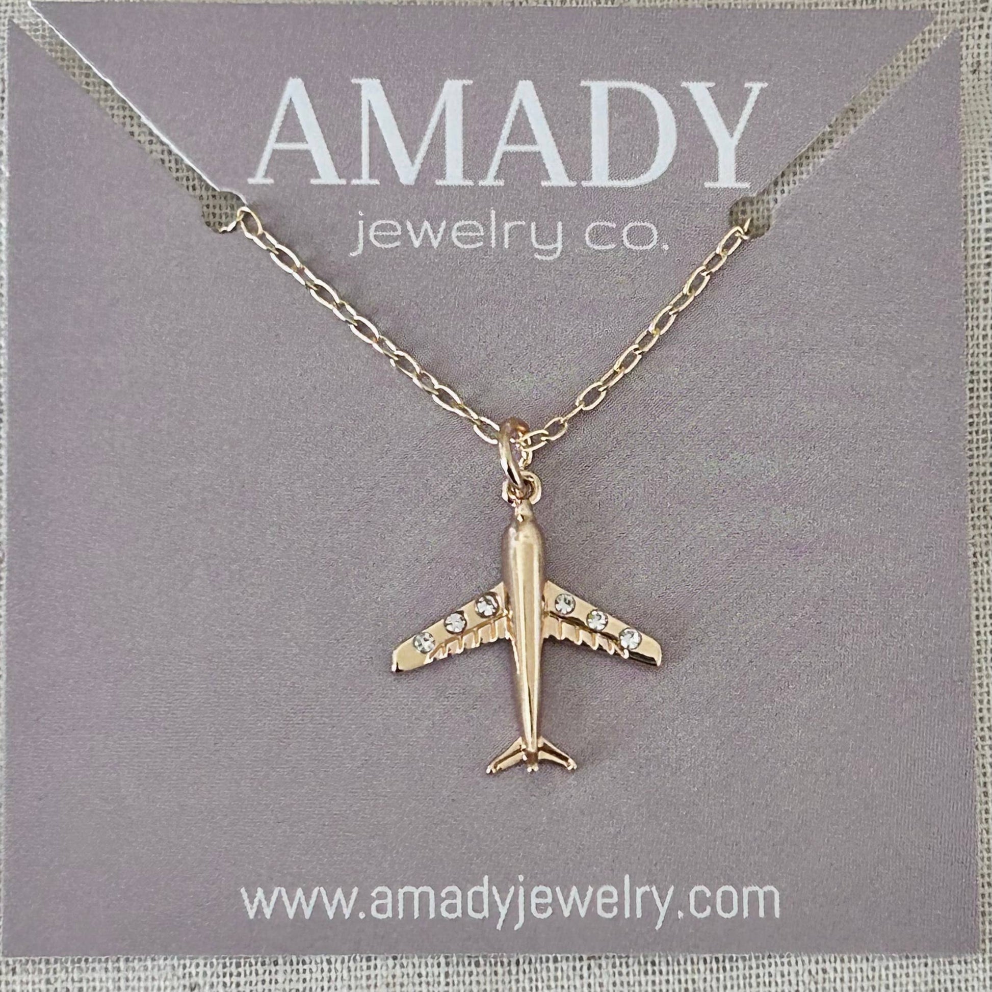 Airplane necklace plane travel necklace aircraft - Pink Peonies