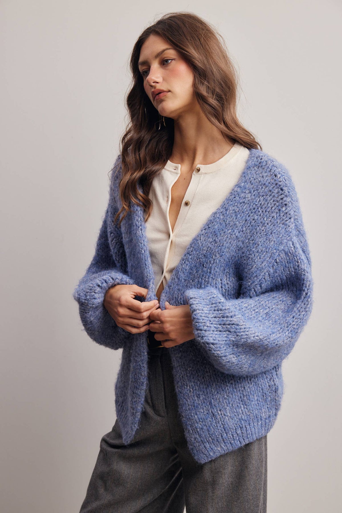 Chunky Soft Touch Knit Cardigan FSW0074: Olive / Contemporary / L