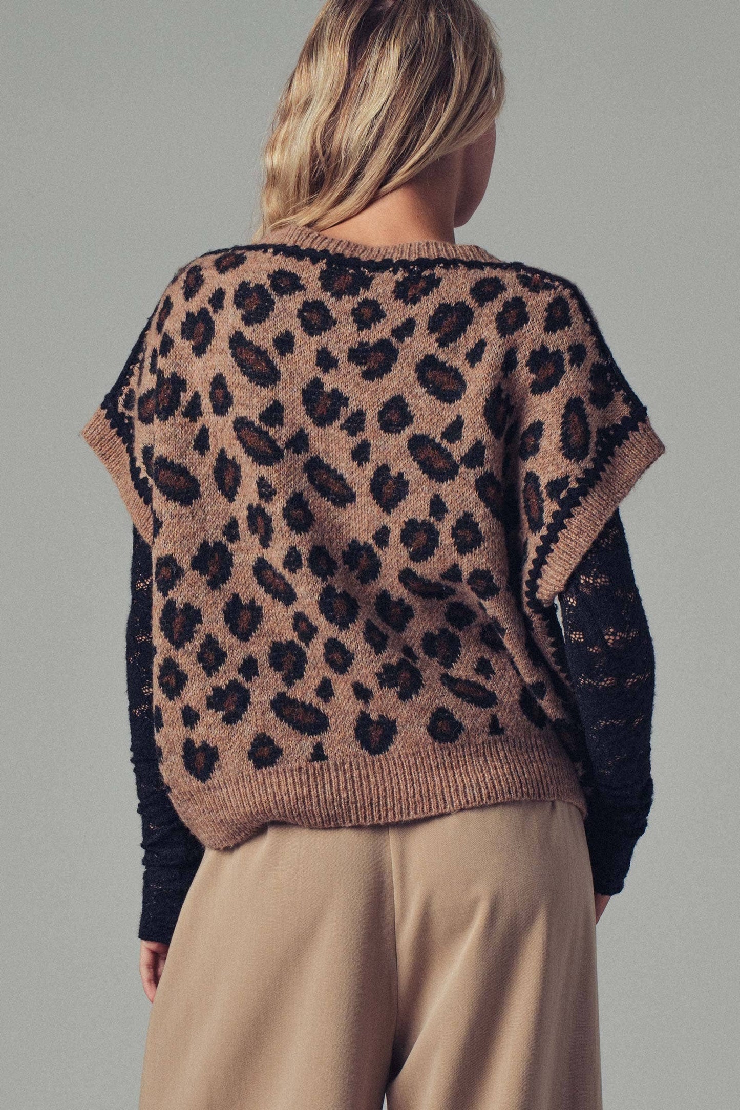 Leopard Crochet Trim Sweater Vest