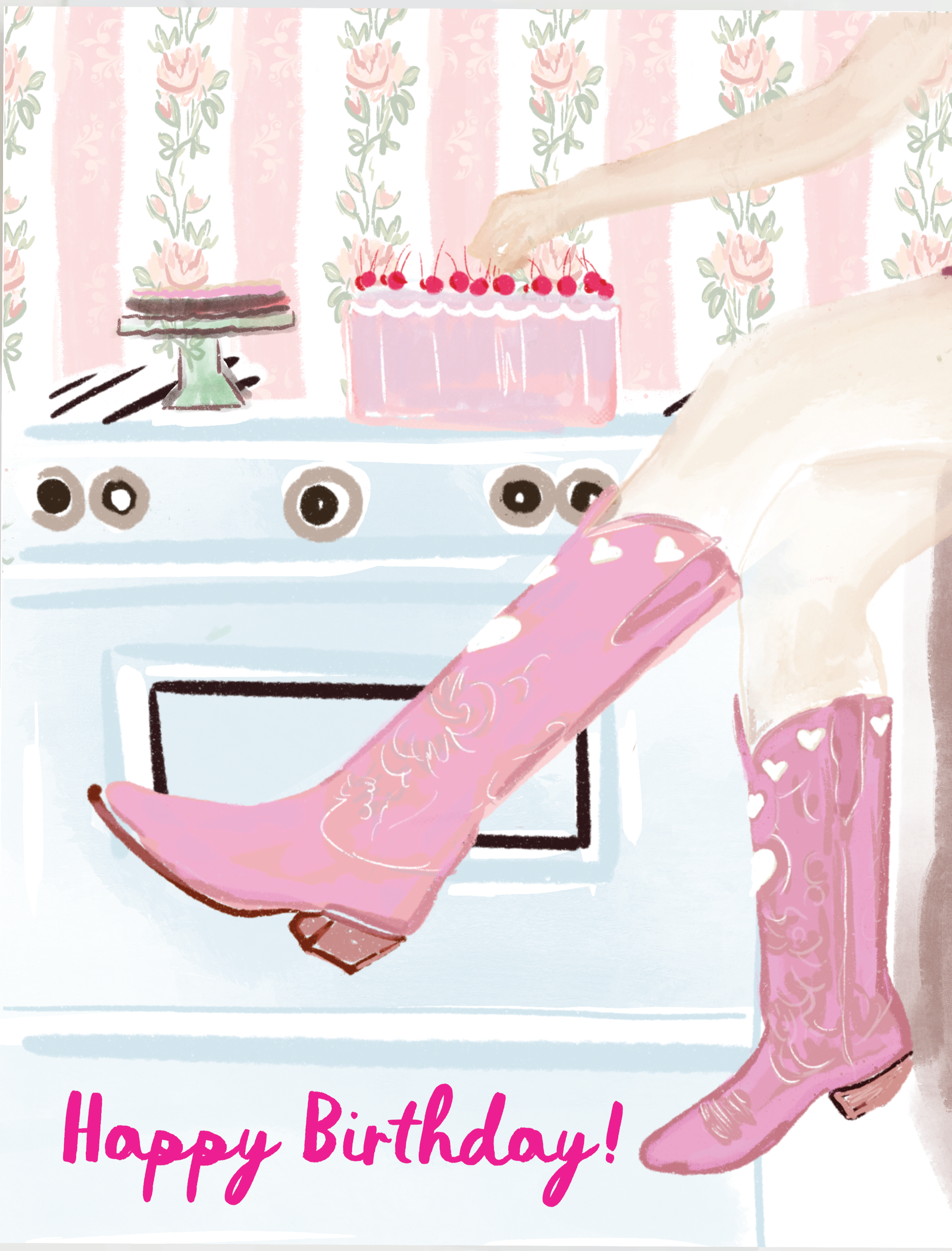 Cowgirl Birthday Card - Pink Peonies