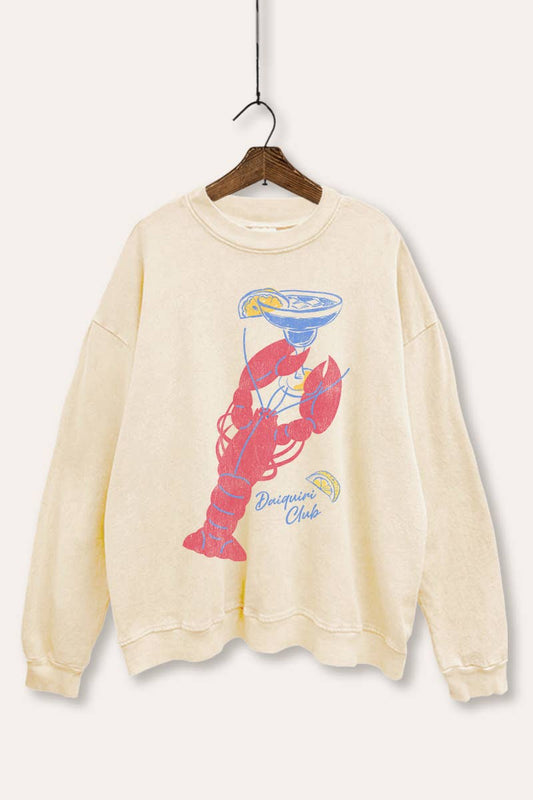 Lobster Cocktail Coastal Graphic Mineral Sweatshirt - Cream - Pink Peonies