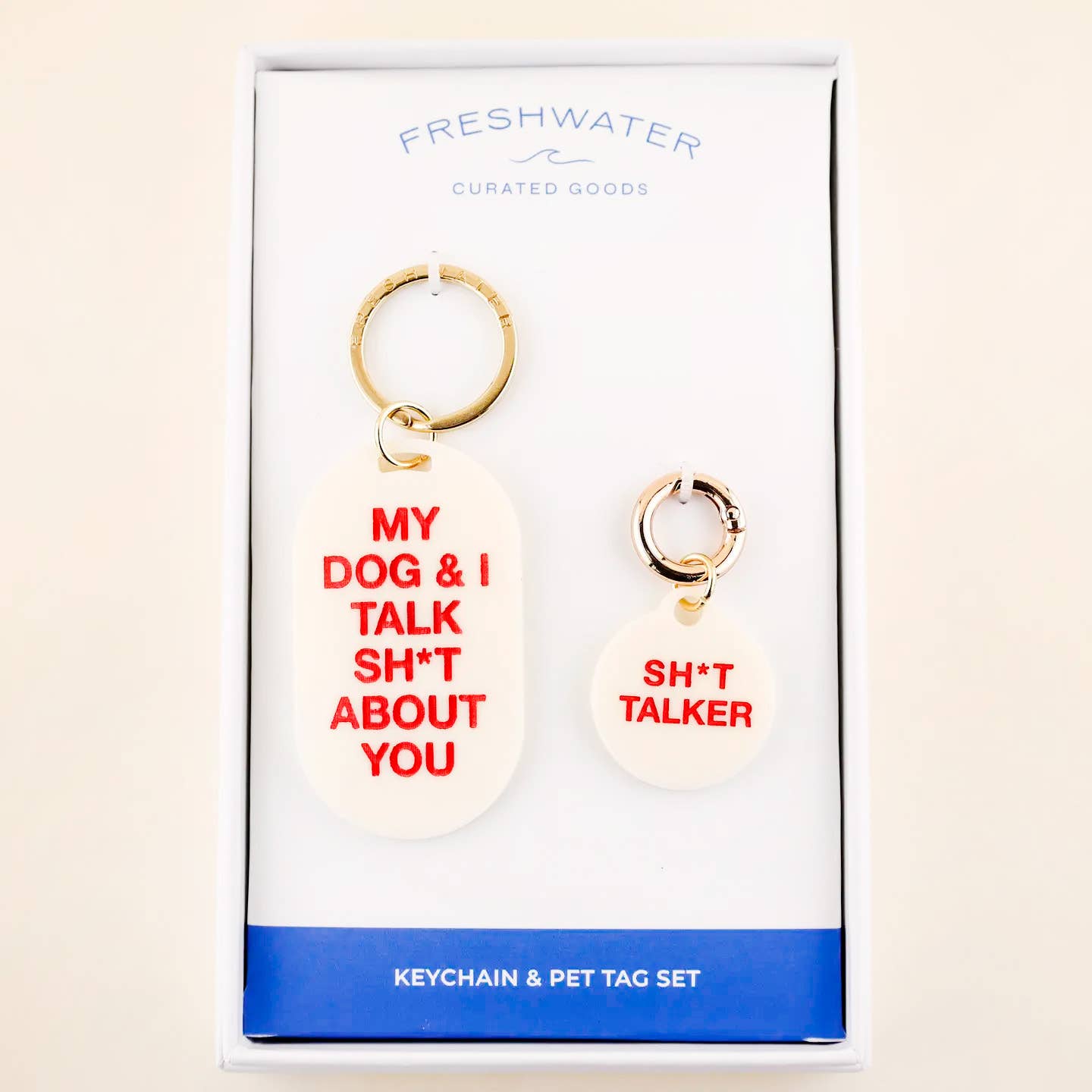 Sh*t Talker Keychain & Pet Tag Gift Set - Pink Peonies