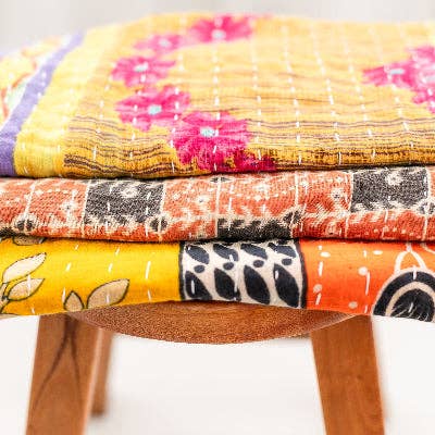 Kantha Dishtowel - Pink Peonies