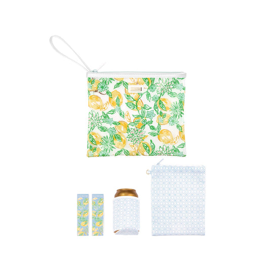Beach Day Pouch, Make Lemonade - Pink Peonies