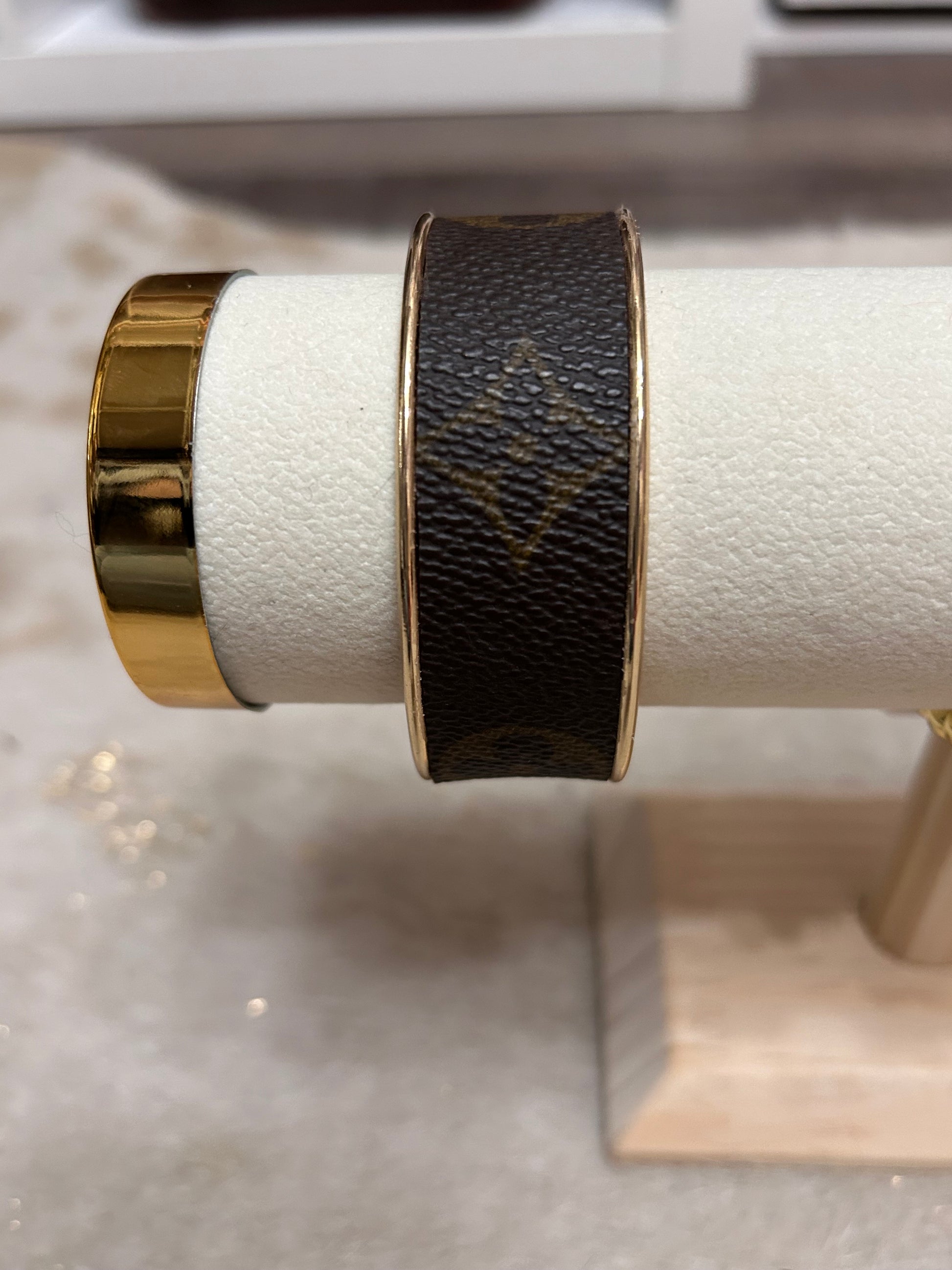 LV Up-Cycled 18K Gold Plated Cuff Bracelet - Pink Peonies