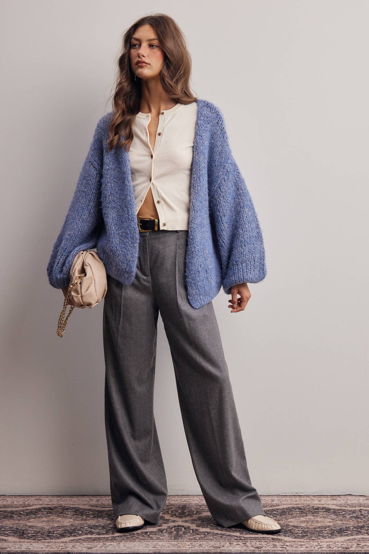Chunky Soft Touch Knit Cardigan FSW0074: Olive / Contemporary / L