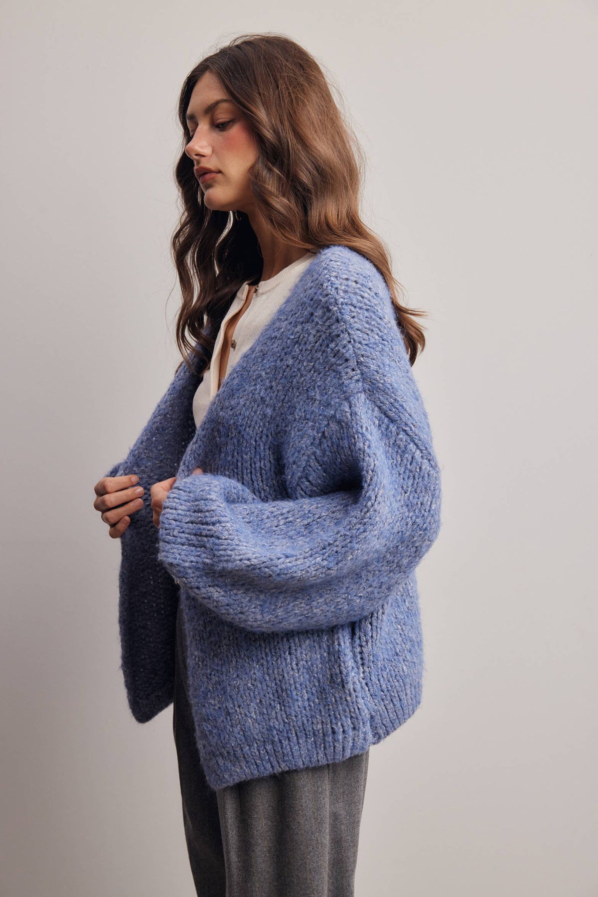 Chunky Soft Touch Knit Cardigan FSW0074: Olive / Contemporary / L