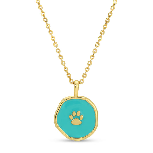 Paw Print Pendant Necklace: Aqua - Pink Peonies