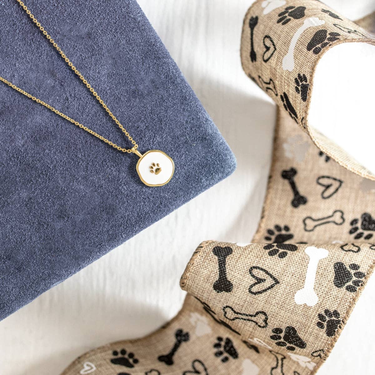 Paw Print Pendant Necklace: White - Pink Peonies