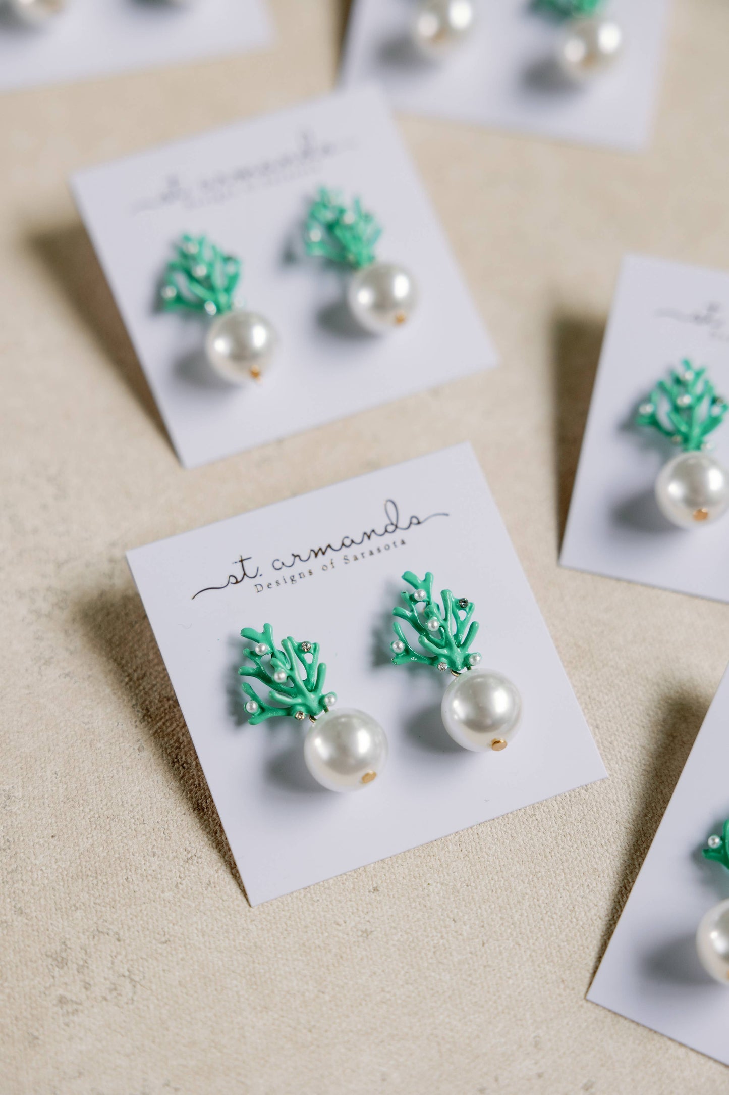 Pearl and Turquoise Coral Mini Statement Earrings - Pink Peonies