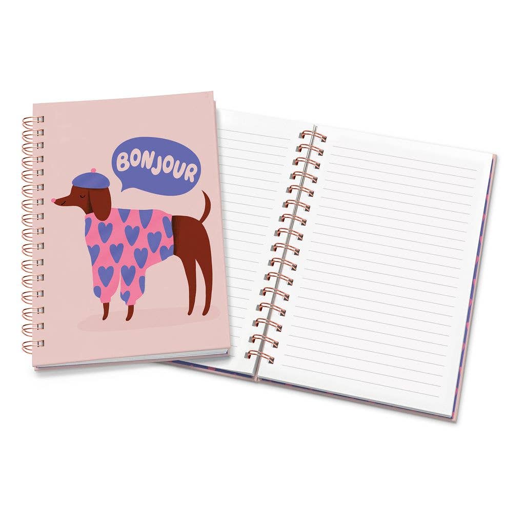 Bonjour, Mes Amis Medium Spiral Notebook - Pink Peonies