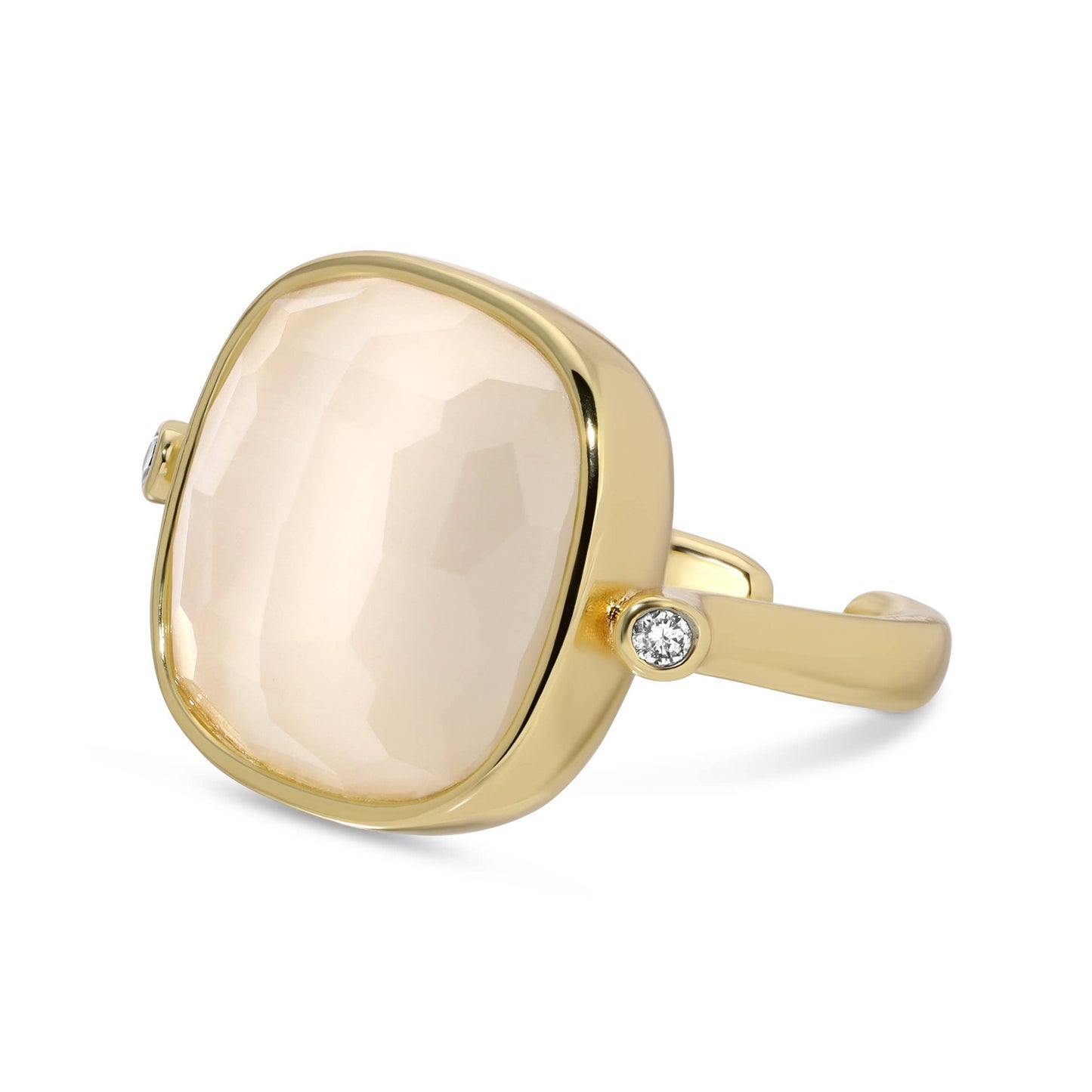 Square Stone Adjustable Rings With Side Stones: 4 Colors - Pink Peonies