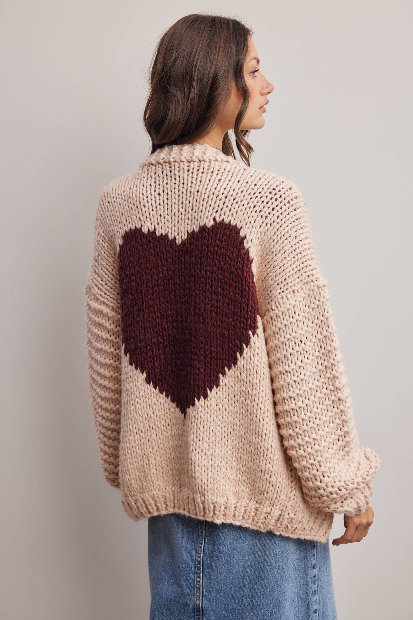 Chunky Knit Heart Back Cardigan
