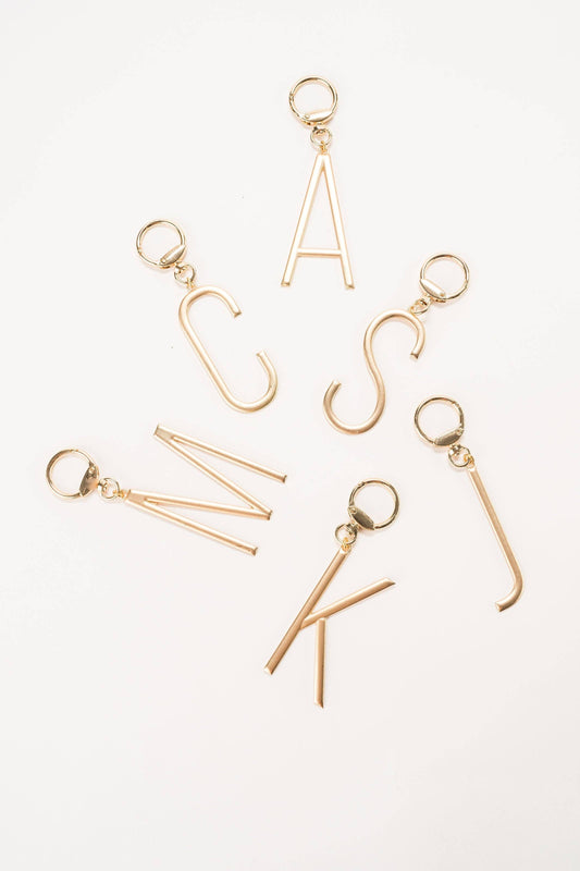 Gold Initial Bag Charm - Pink Peonies