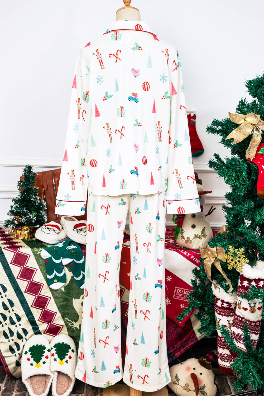 All Things Christmas White Long Sleeve Flannel PJ Set