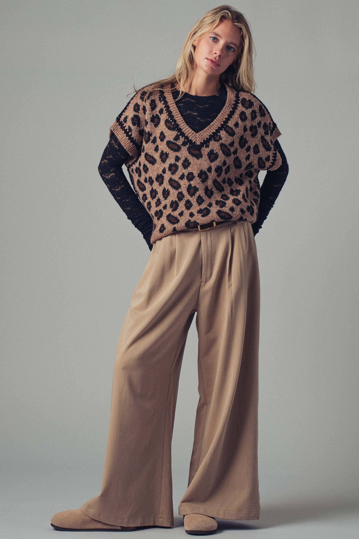 Leopard Crochet Trim Sweater Vest