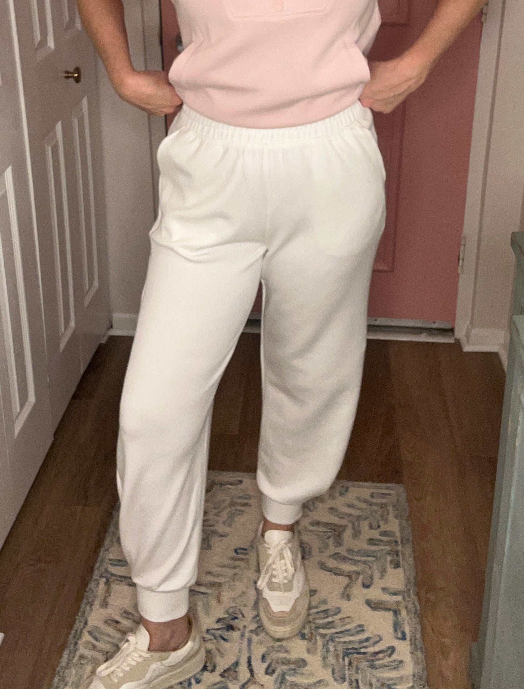 Modal Full Length Jogger Pants: Cream - Pink Peonies