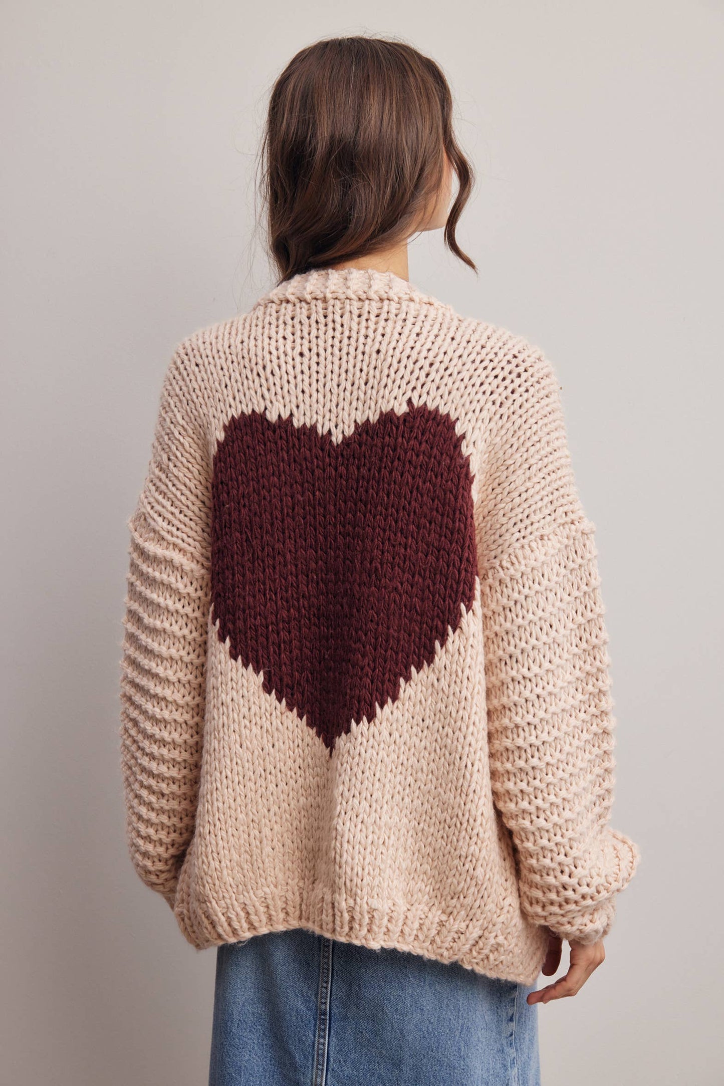 Chunky Knit Heart Back Cardigan