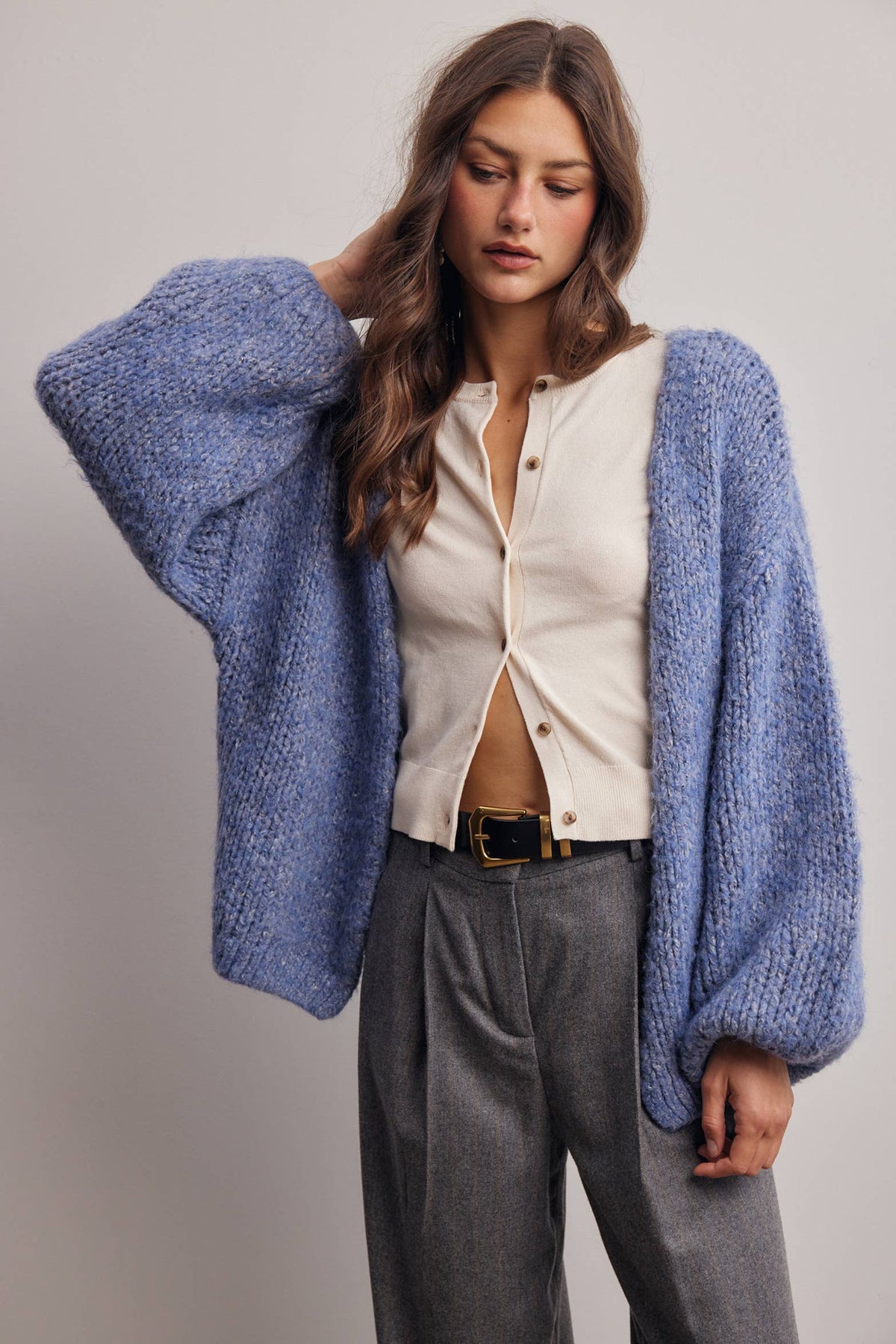 Chunky Soft Touch Knit Cardigan FSW0074: Olive / Contemporary / L