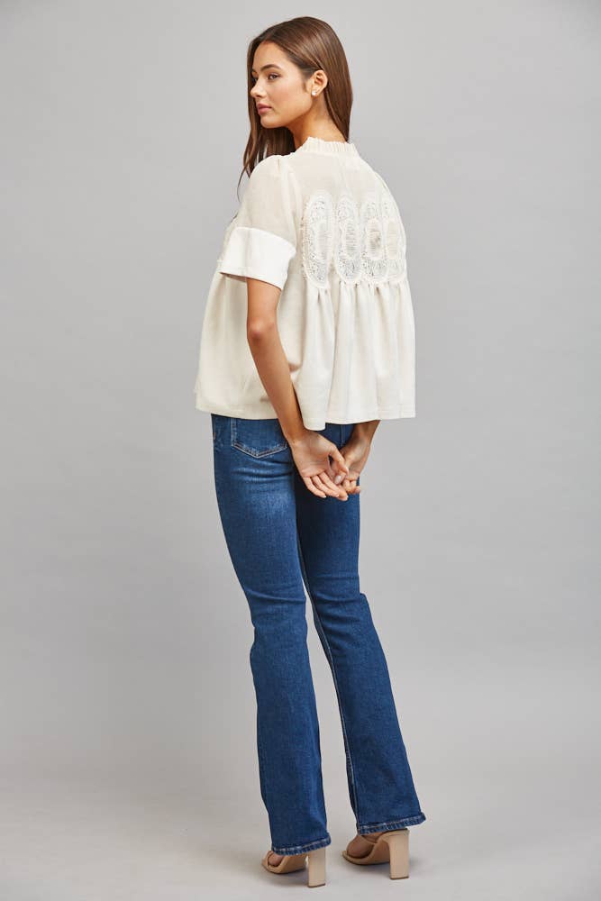 Sheer Mesh Upper Faux Suede Top