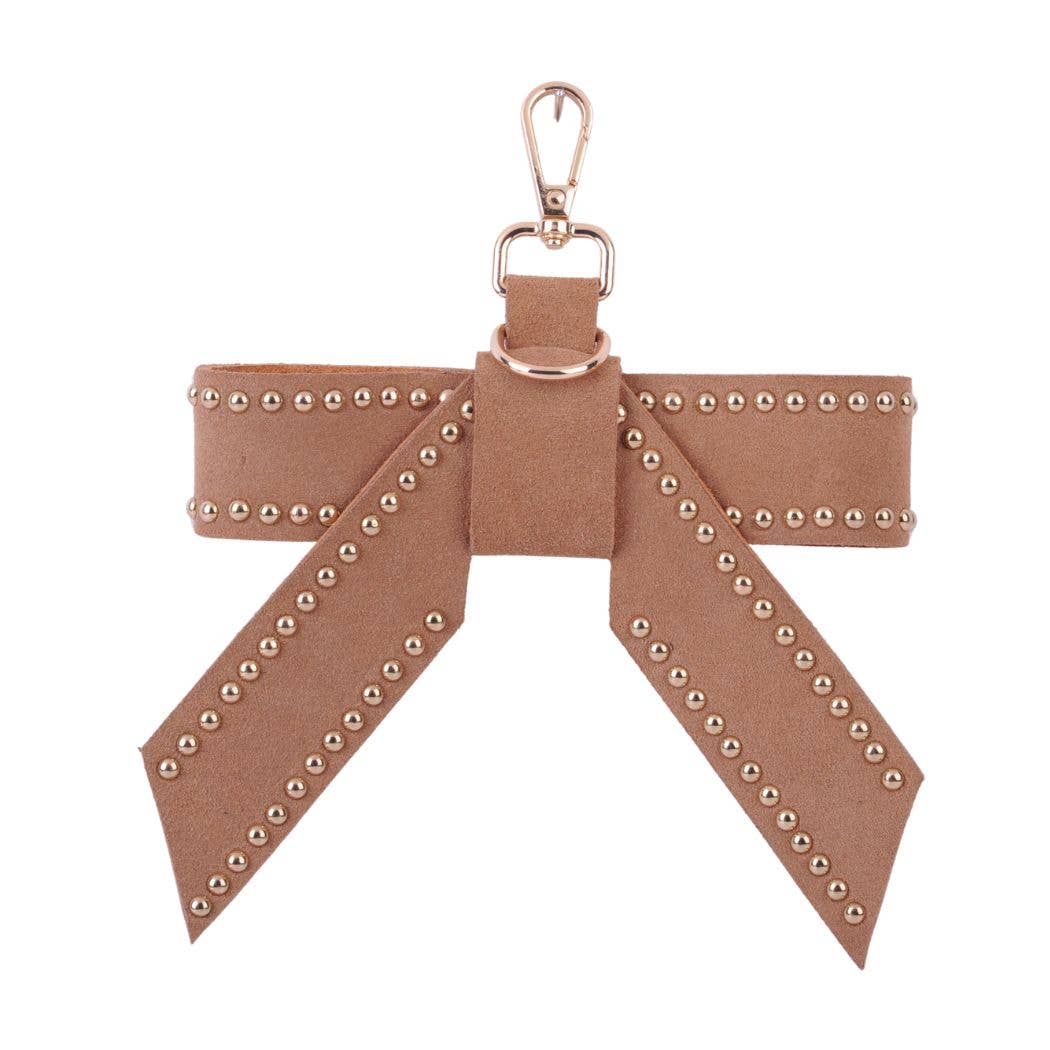Studded Suede Bow Hang-Off: Camel - Pink Peonies