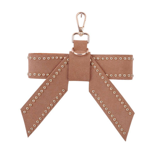 Studded Suede Bow Hang-Off: Camel - Pink Peonies