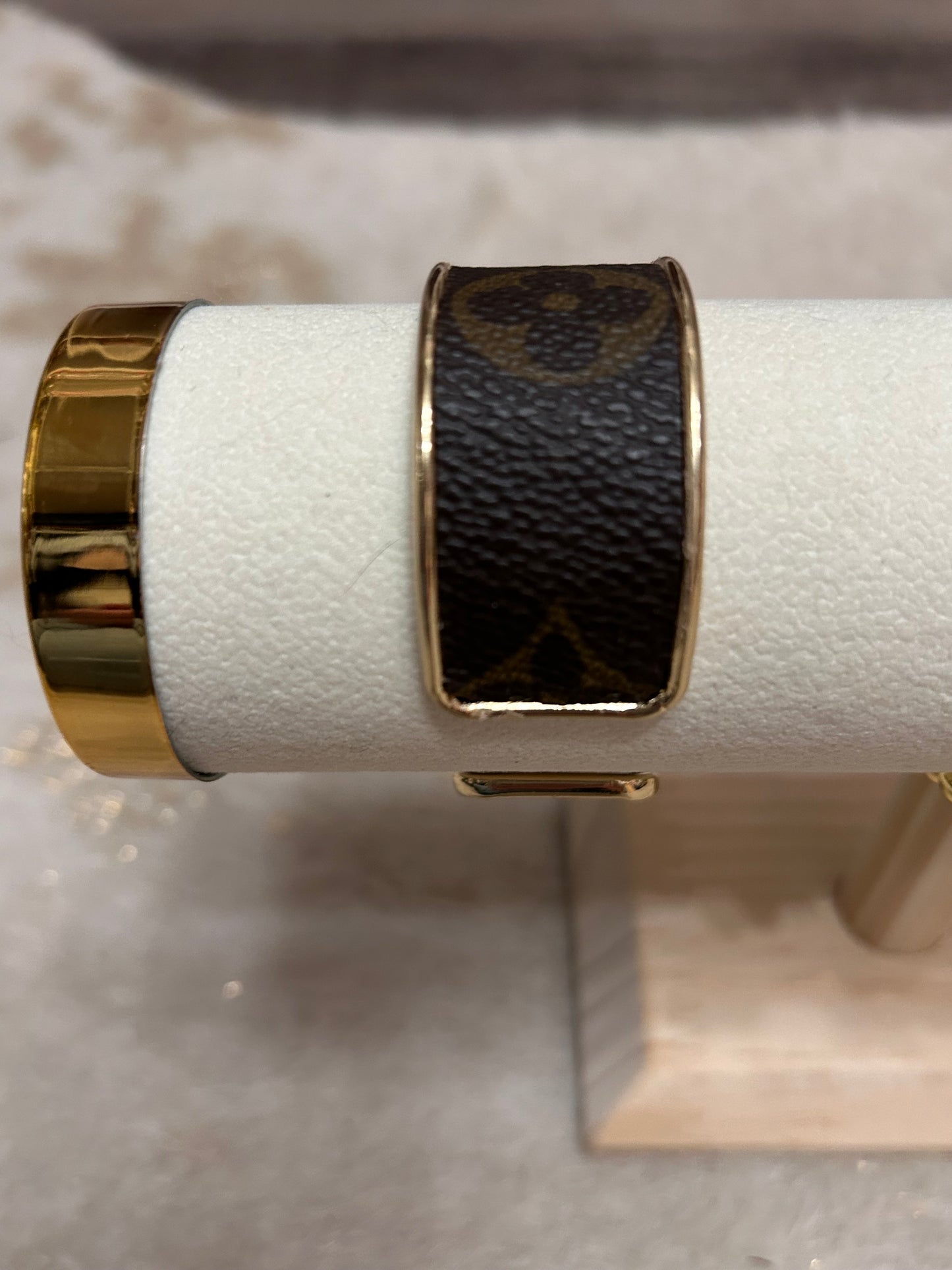 LV Up-Cycled 18K Gold Plated Cuff Bracelet - Pink Peonies
