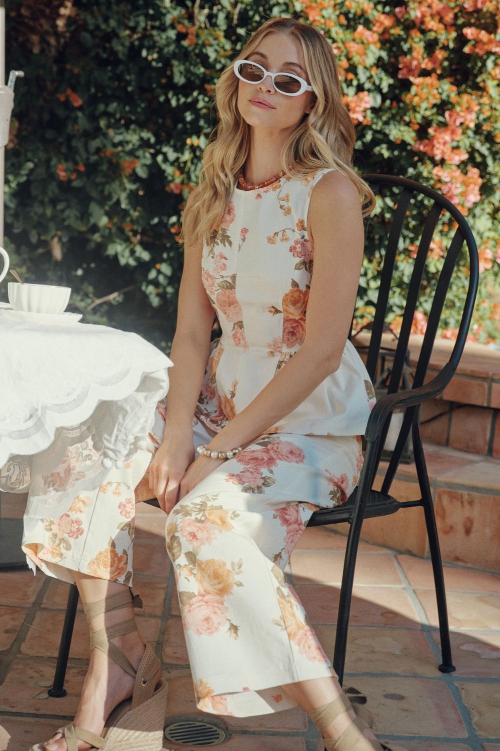 Floral Denim Peplum Top - Pink Peonies