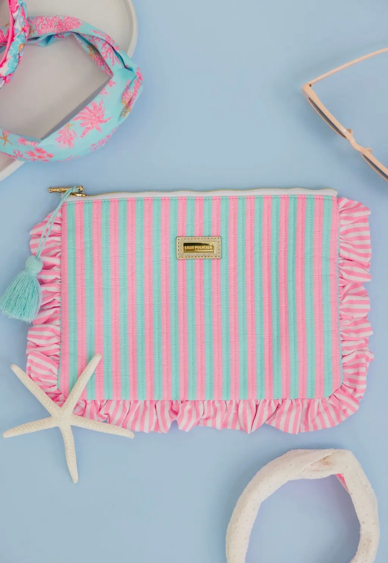 Lilly Pulitzer Ruffle Pouch - Pink Peonies