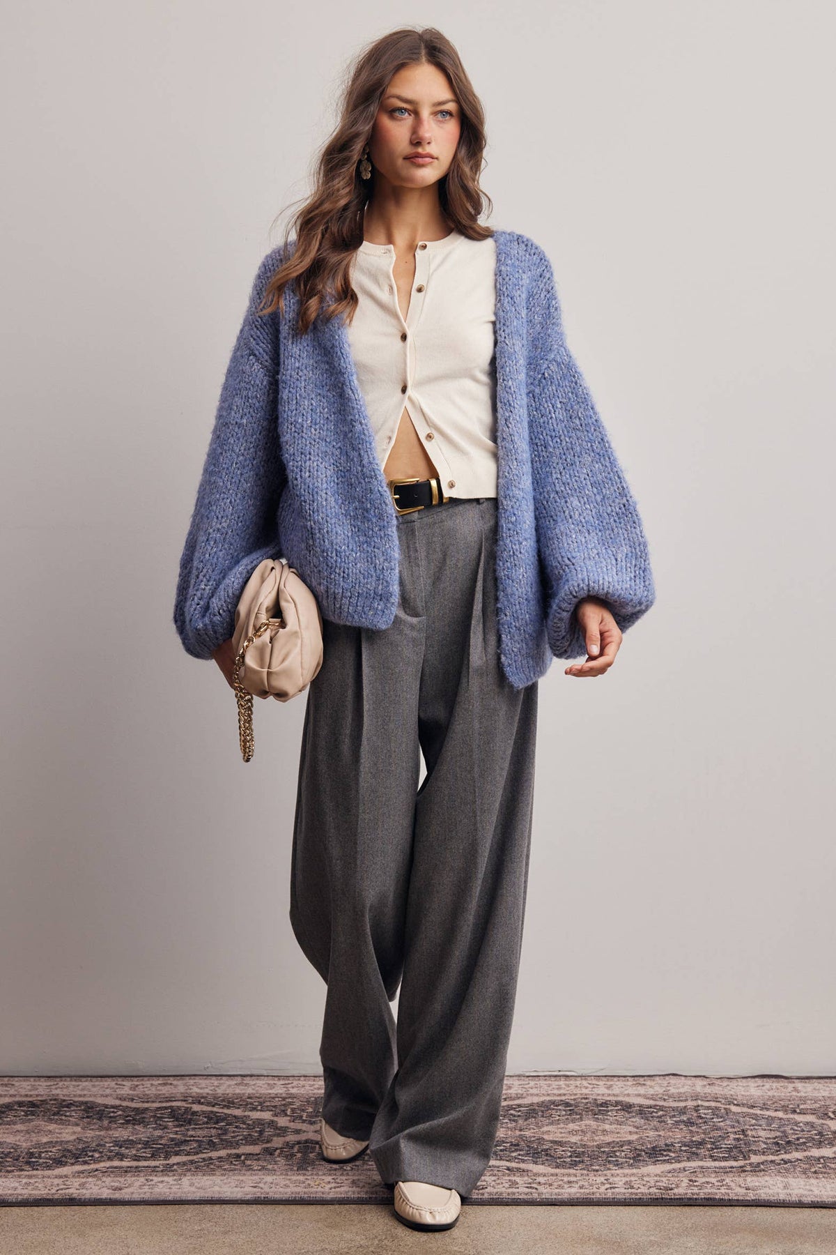 Chunky Soft Touch Knit Cardigan FSW0074: Olive / Contemporary / L
