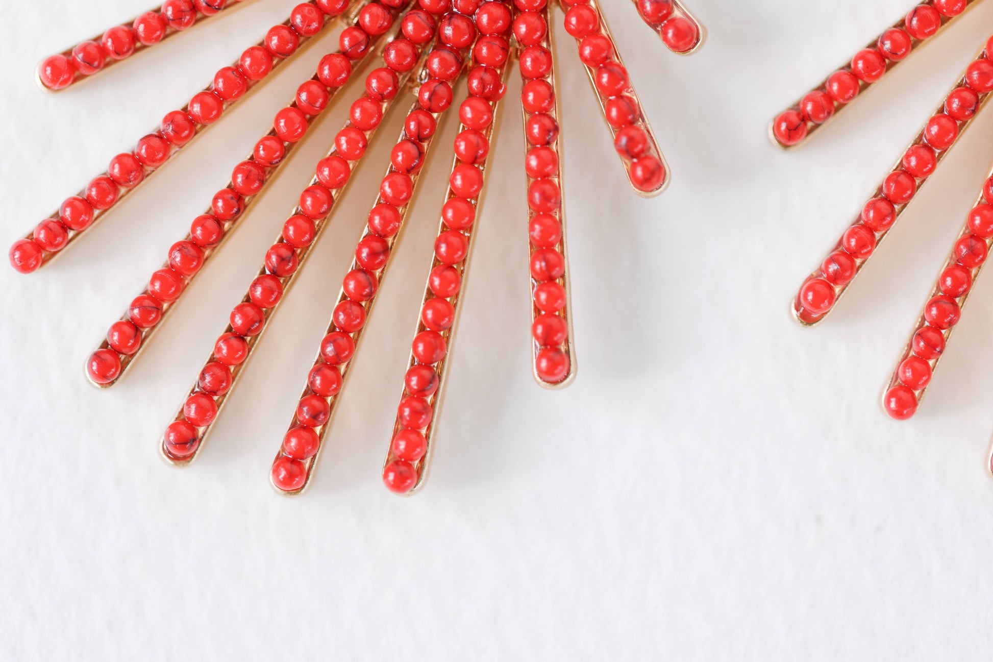 Red Sunburst Statement Drop Earrings - Pink Peonies