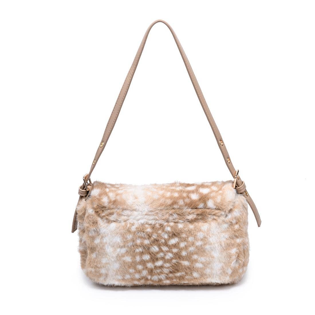 Beverly - Faux Fur Crossbody: Cow - Pink Peonies