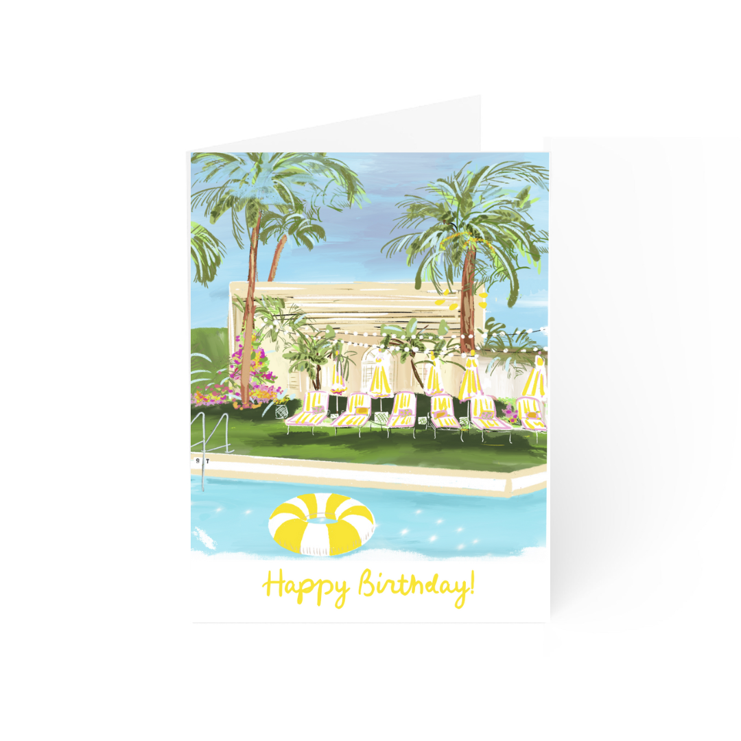 Pool Day Birthday Card - Pink Peonies