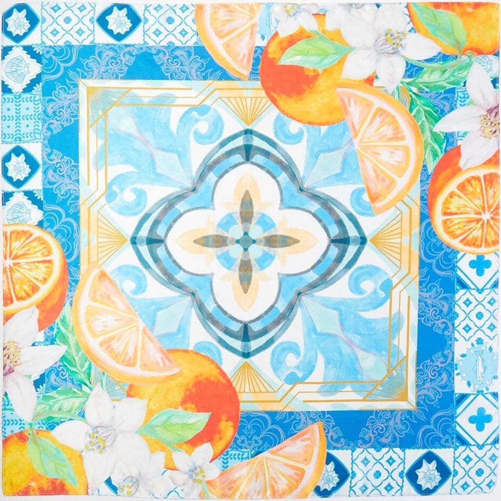 Orange Mosaic Print Square Bandana Scarf: Black - Pink Peonies