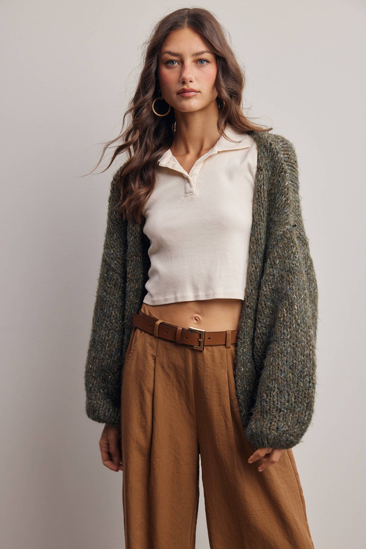Chunky Soft Touch Knit Cardigan FSW0074: Olive / Contemporary / L