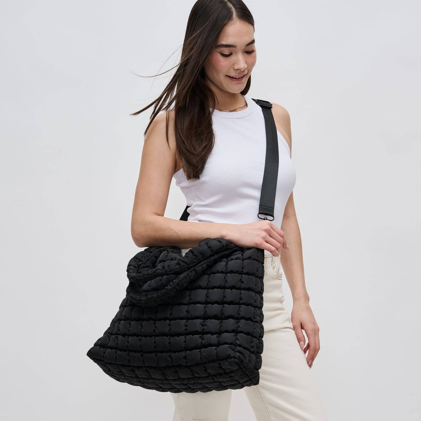 Elevate - Quilted Puffer Nylon Hobo Bag with Cross Body Strap