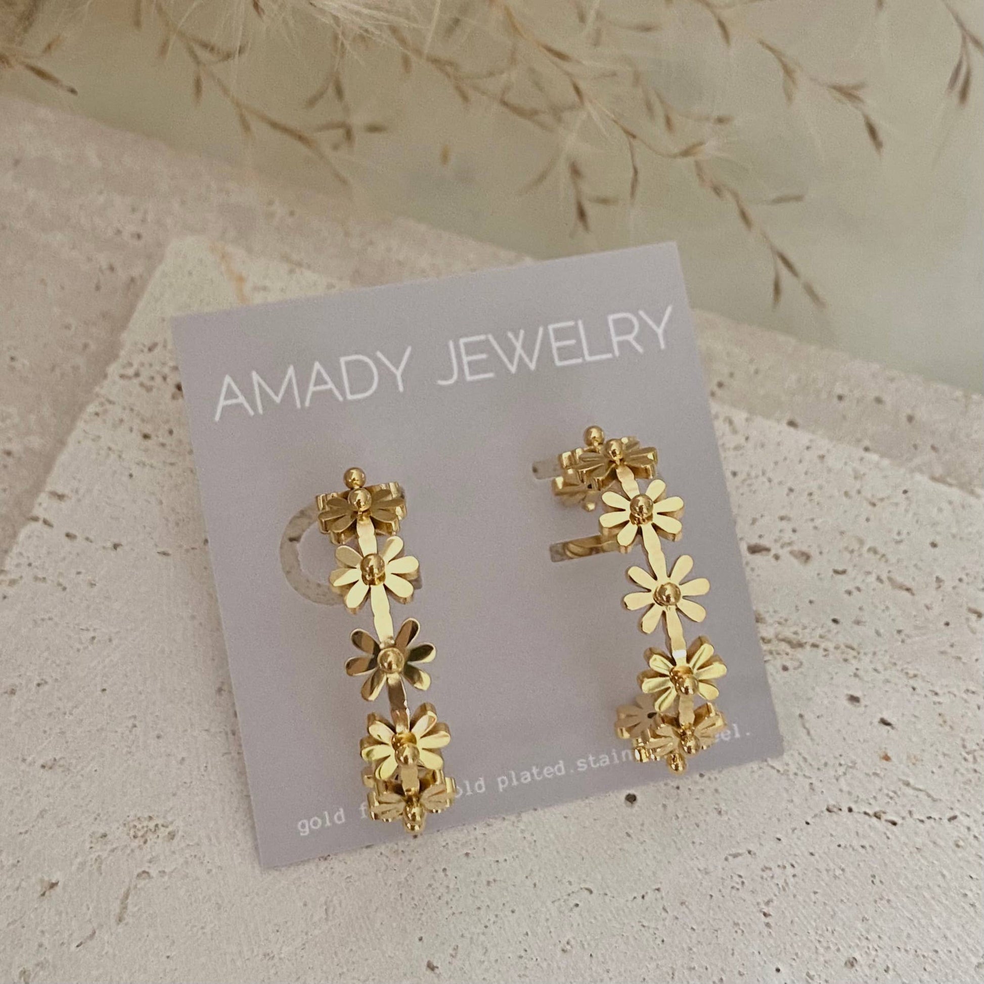 Flower Hoop Earrings 18K gold plated lightweight water resis - Pink Peonies