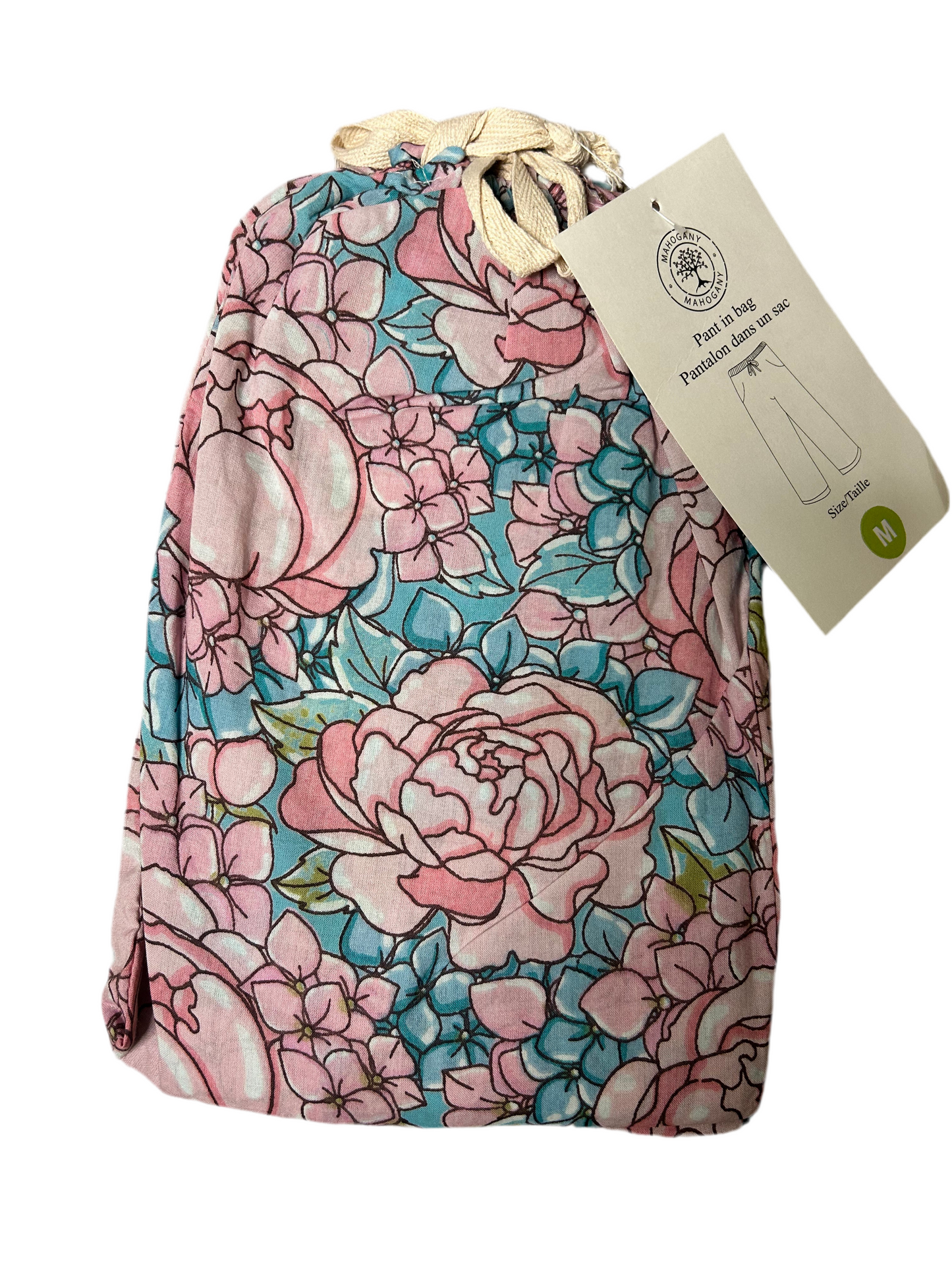 Pink Peonies Lightweight Cotton Pajama Pants in a Bag