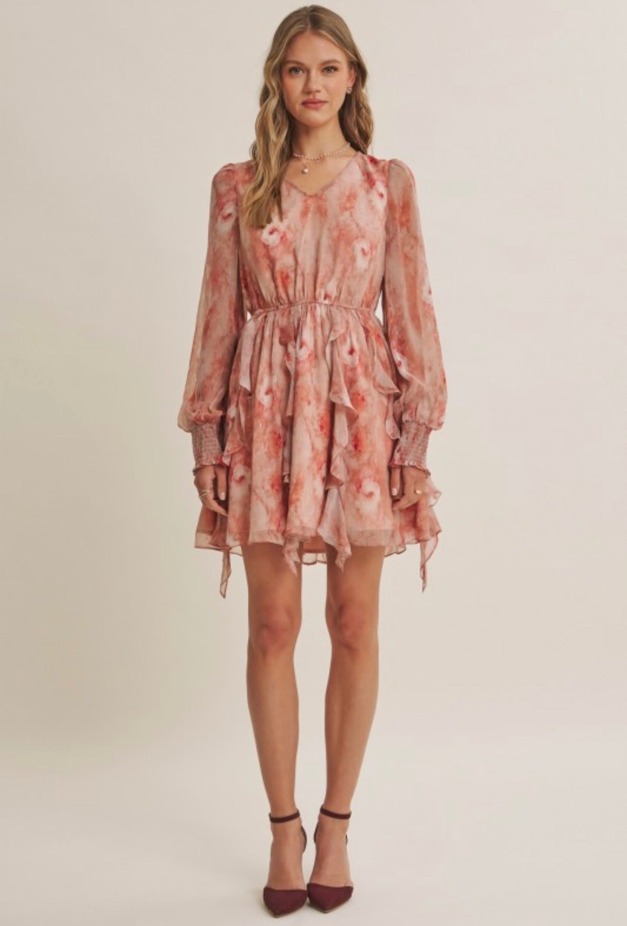 Petal Glow Floral Ruffle Mini Dress