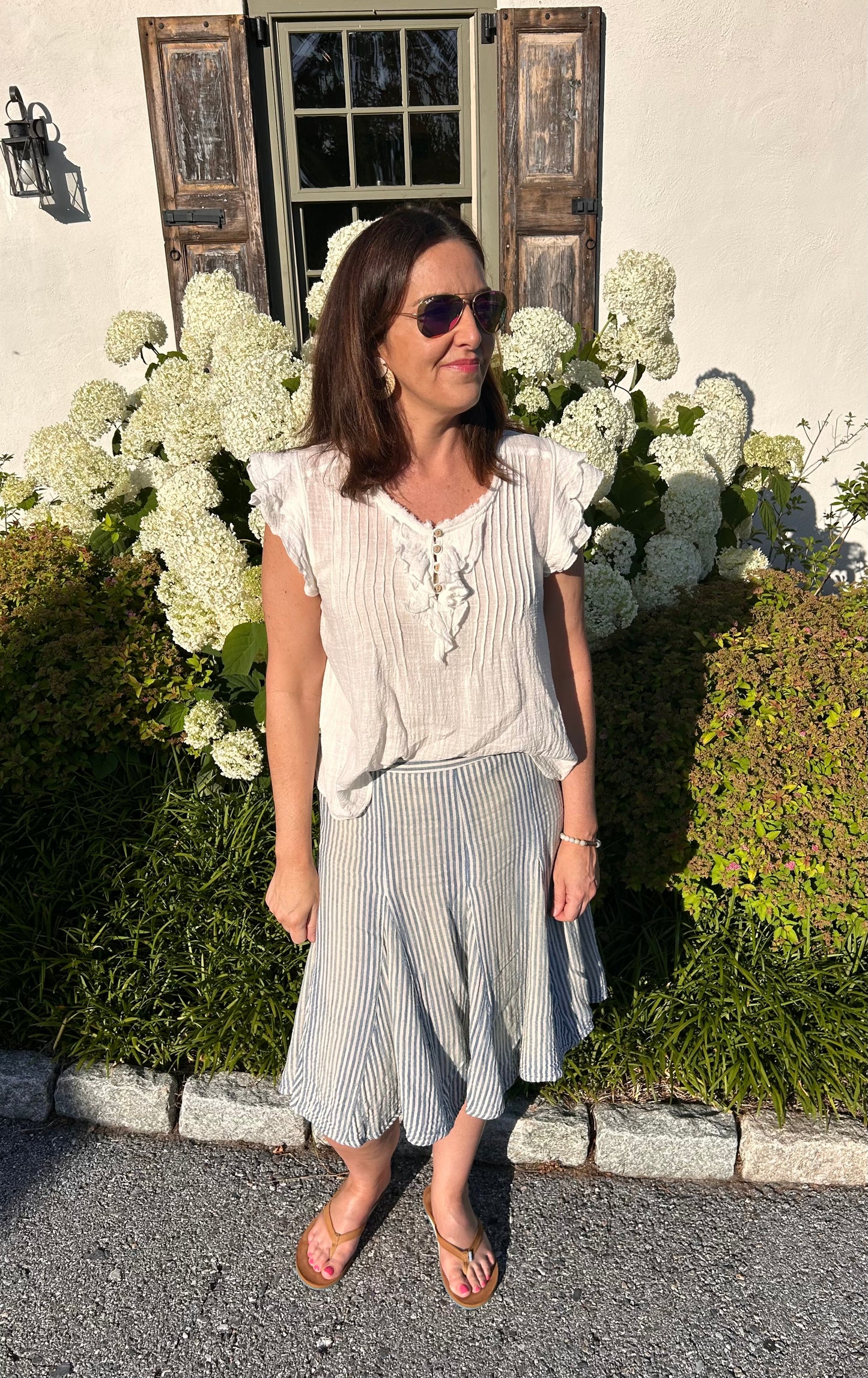 Boho Gauzy Button V-Neck Short Sleeve Top - Pink Peonies