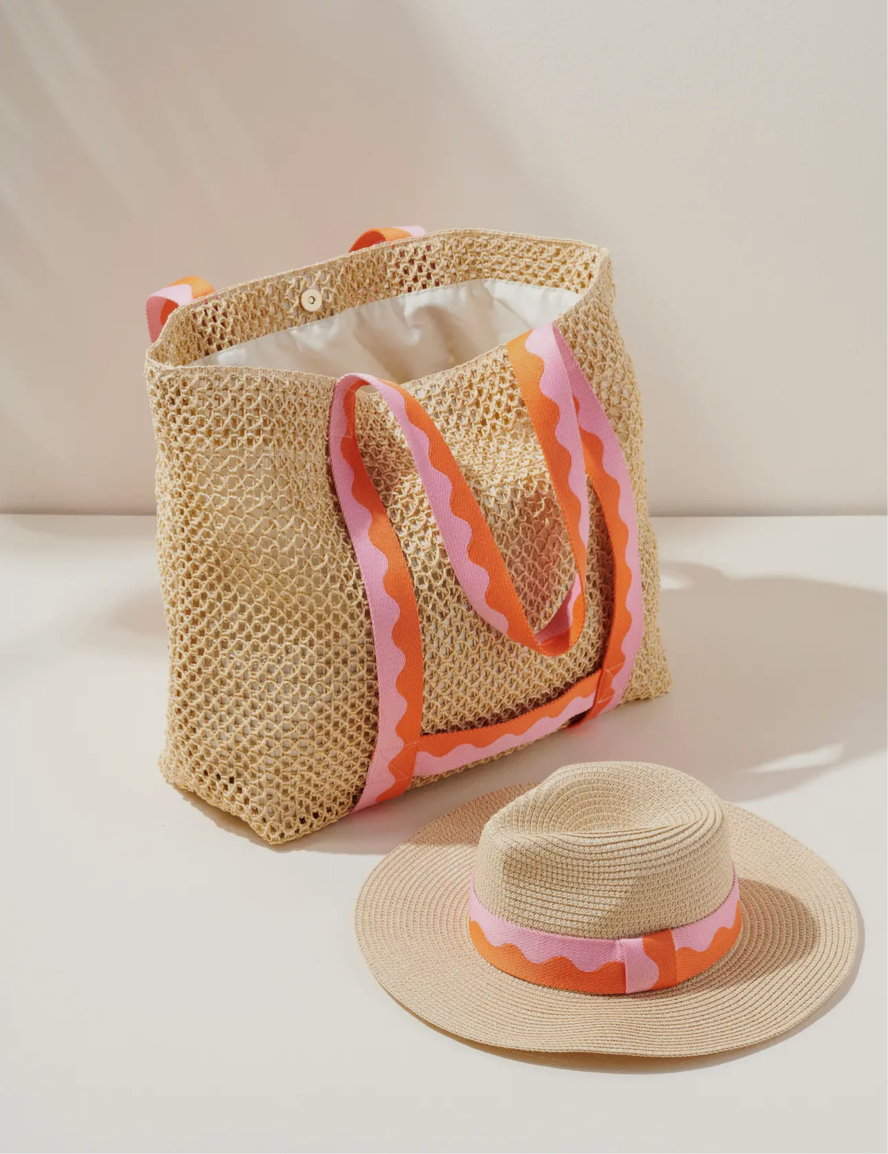 Pink Antigua Beach Tote and Hat Set - Pink Peonies